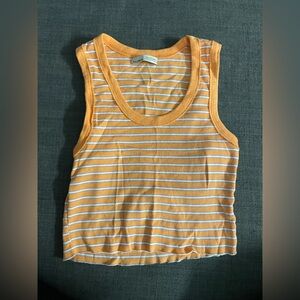 Pull&Bear Women's Orange and White Striped Tank Top